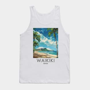 A Vintage Travel Illustration of Waikiki - Hawaii Tank Top